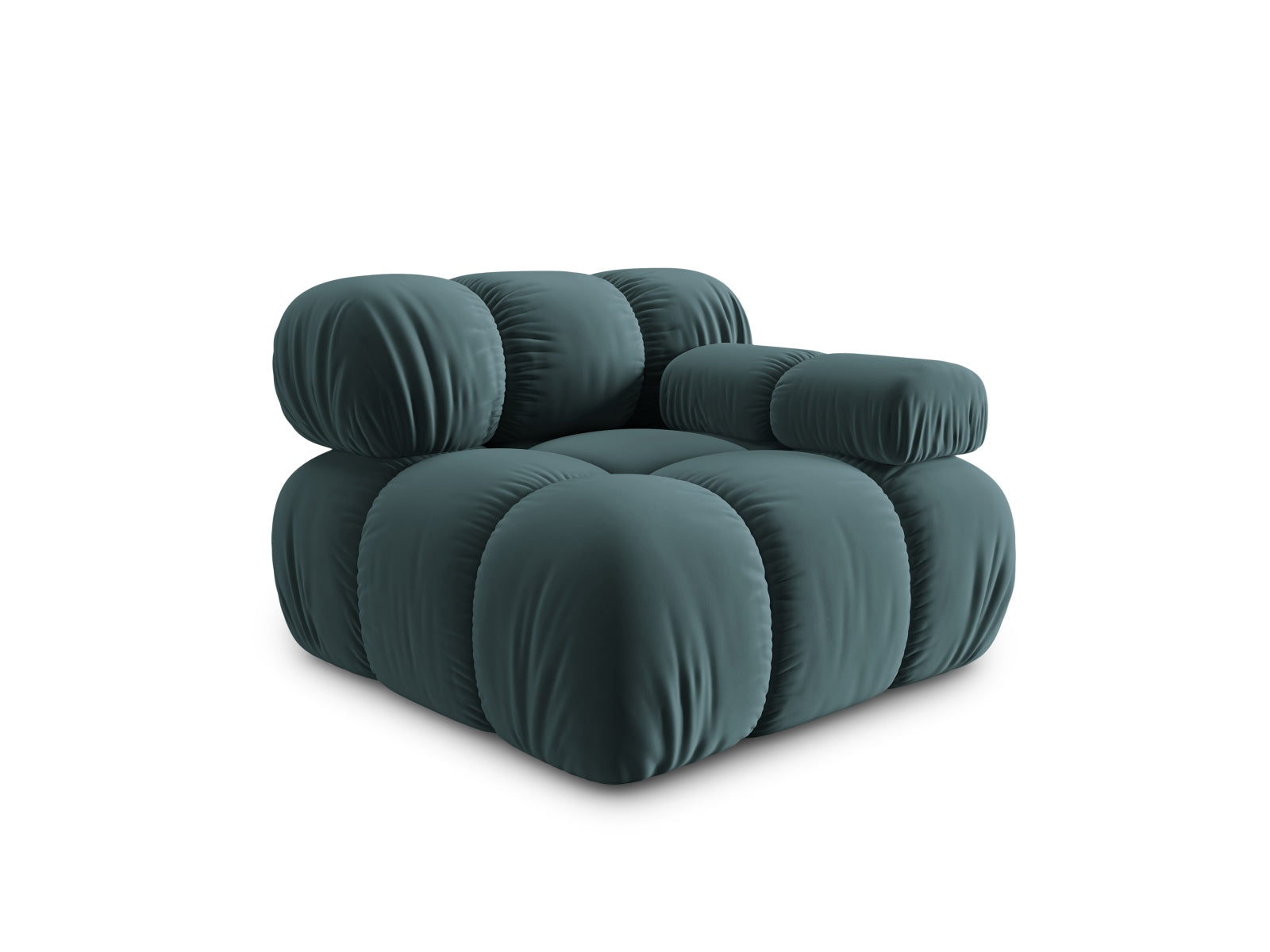 Rechtsseitiges 1-Sitzer Modul Bellis aus weichem Velours in Türkis, perfekt für moderne und gemütliche Wohnkonzepte.