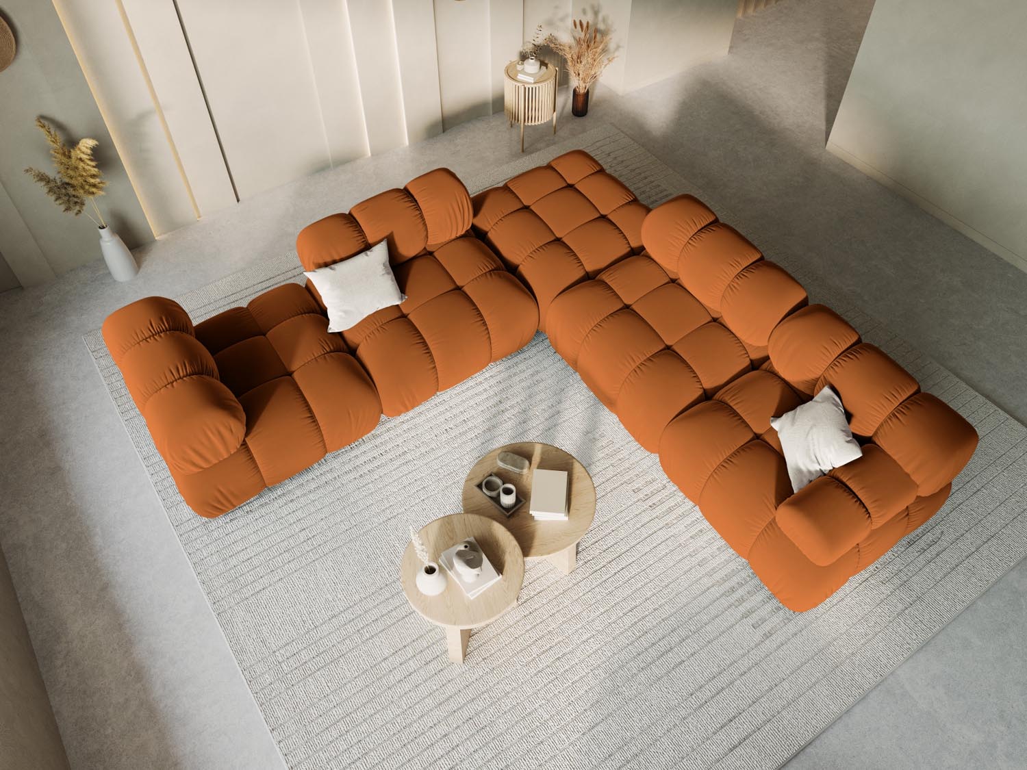 Elegantes Bellis Velour Modul rechts 1 Sitzer in warmem Terracotta, ideal für stilvolle Wohnräume und modernes Design.