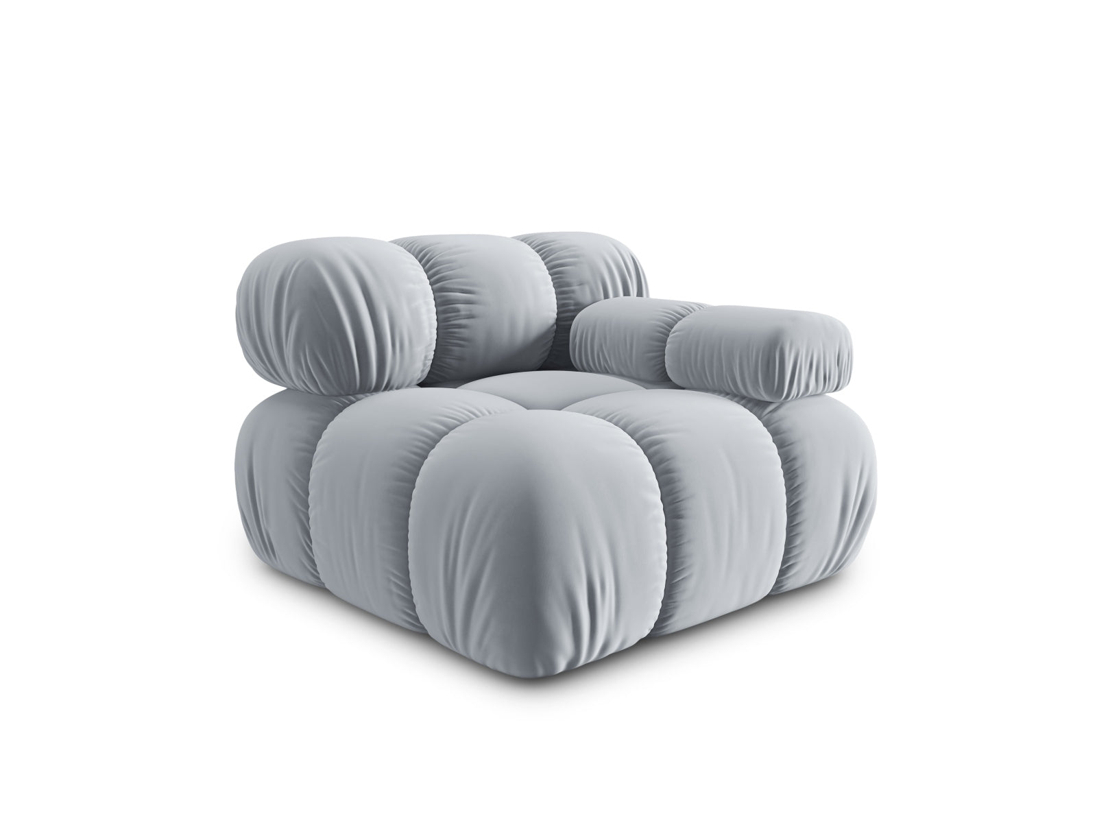 Stylisches Bellis Velour Modul rechts 1 Sitzer in zartem Hellblau, perfekt für moderne Wohnkonzepte und individuelle Sofalösungen.