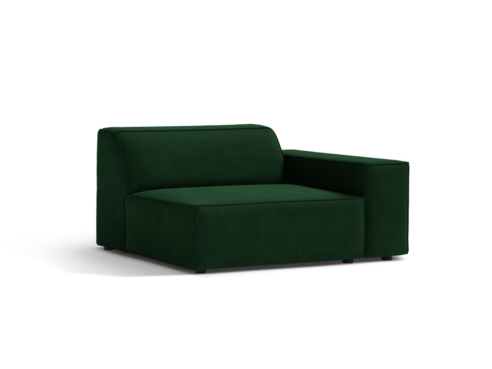 Elegantes 1-Sitzer Modul Rechts Jodie in luxuriösem Bottle Green-Bluvel, ideal für stilvolle Wohnräume und entspannte Atmosphäre.