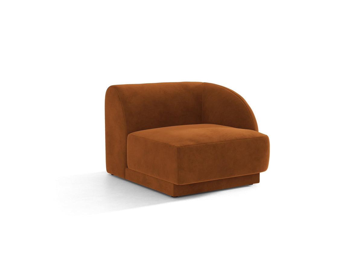 Miley Einsitzer von Micadoni: modulares Sofa-Modul in Dunkelbeige mit Stoffbezug Bluvel 30, schwarzen Kunststoffbeinen und gepolsterter Rückenlehne.