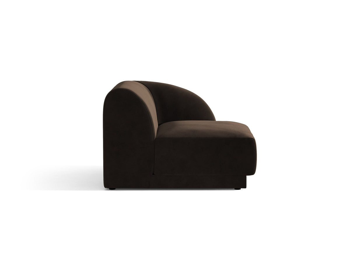 Miley Einsitzer von Micadoni: modulares Sofa-Modul in Dunkelbeige mit Stoffbezug Bluvel 30, schwarzen Kunststoffbeinen und gepolsterter Rückenlehne.