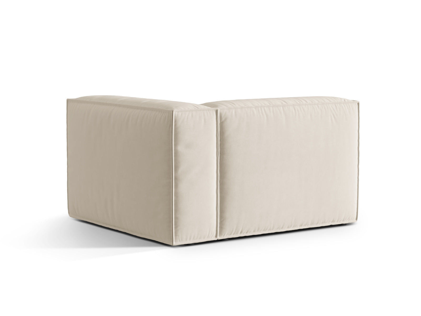 Stylisches Nuria Velour Sofa in sanftem Beige, 1-Sitzer, rechtsseitig, perfekt für zeitgemäße Inneneinrichtungen, erhältlich bei KAQTU.