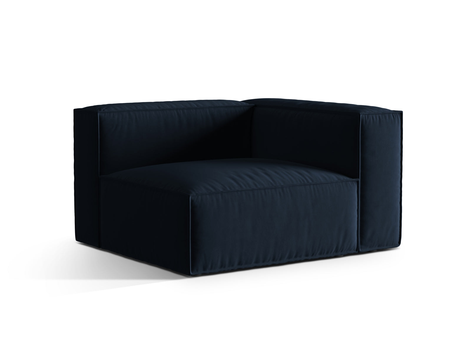Elegantes Nuria Velour Modular Sofa, 1 Sitzer rechts in Dunkelblau, ideal für stilvolle Wohnräume. Hochwertige Verarbeitung von Micadoni.