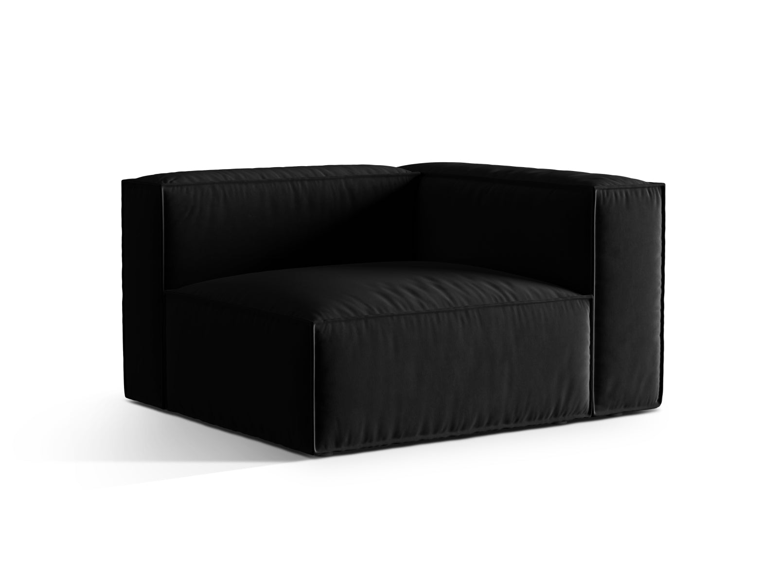 Elegantes Nuria Velour Modular Sofa, 1 Sitzer rechts in stilvollem Schwarz, ideal für moderne Wohnräume. Hochwertige Verarbeitung von Micadoni.