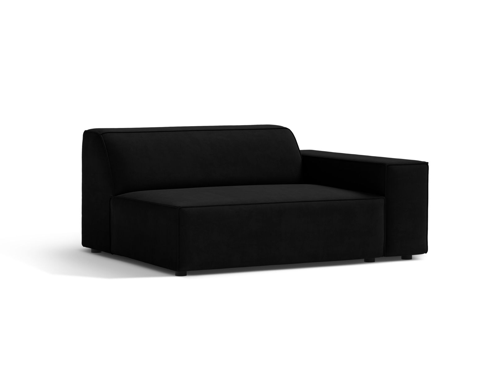 Elegantes 1-Sitzer Modul Rechts Jodie in stilvollem Black-Bluvel, ideal für moderne Wohnräume und vielseitige Sofa-Kombinationen.