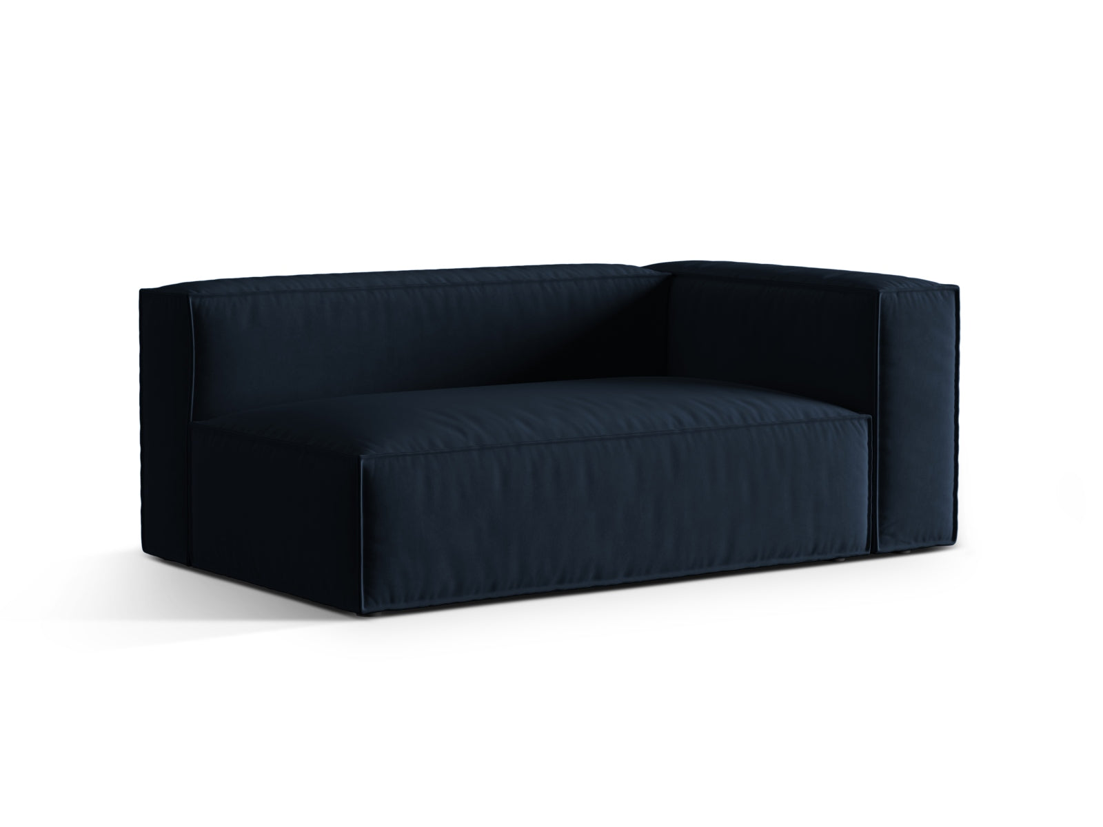 Elegantes Nuria Velour Modular Sofa in Dunkelblau, 3-Sitzer, rechtsseitig, ideal für stilvolle Wohnräume, erhältlich bei KAQTU Design AG.