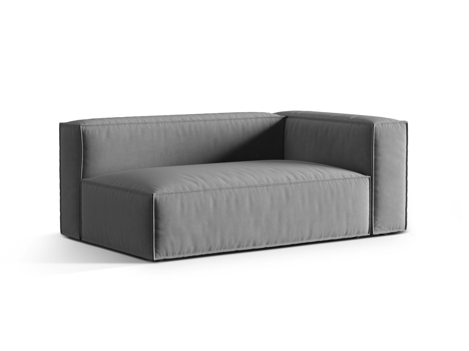 Elegantes Nuria Velour Modular Sofa in Grau, 3-Sitzer, rechtsseitig, ideal für stilvolle Wohnräume, erhältlich bei KAQTU Design AG.
