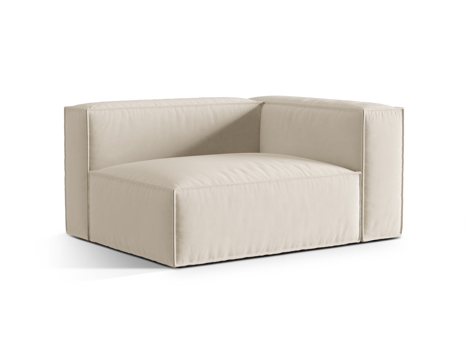 Beige Nuria Velour Modular Sofa, 2-Sitzer, rechts, stilvolles Design für modernes Wohnen, erhältlich bei KAQTU Design AG.