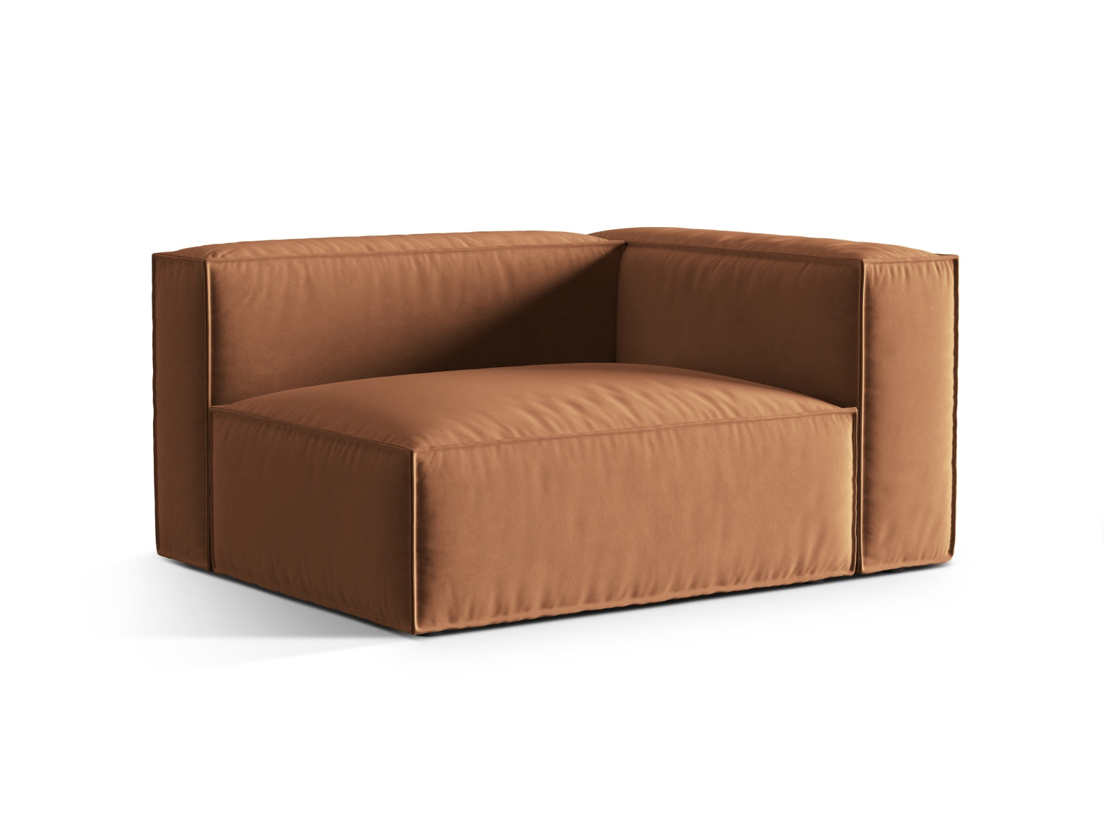 Elegantes Nuria Velour Modular Sofa in der rechten 2-Sitzer-Variante, ideal für stilvolle Wohnräume, erhältlich bei KAQTU Design AG.