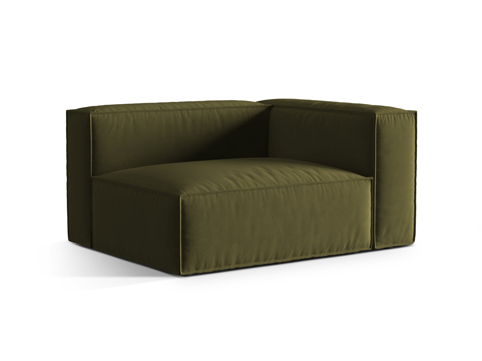 Elegantes Nuria Velour Modular Sofa in Moss Green Melange, rechtsseitiger 2-Sitzer, ideal für stilvolle Wohnräume.