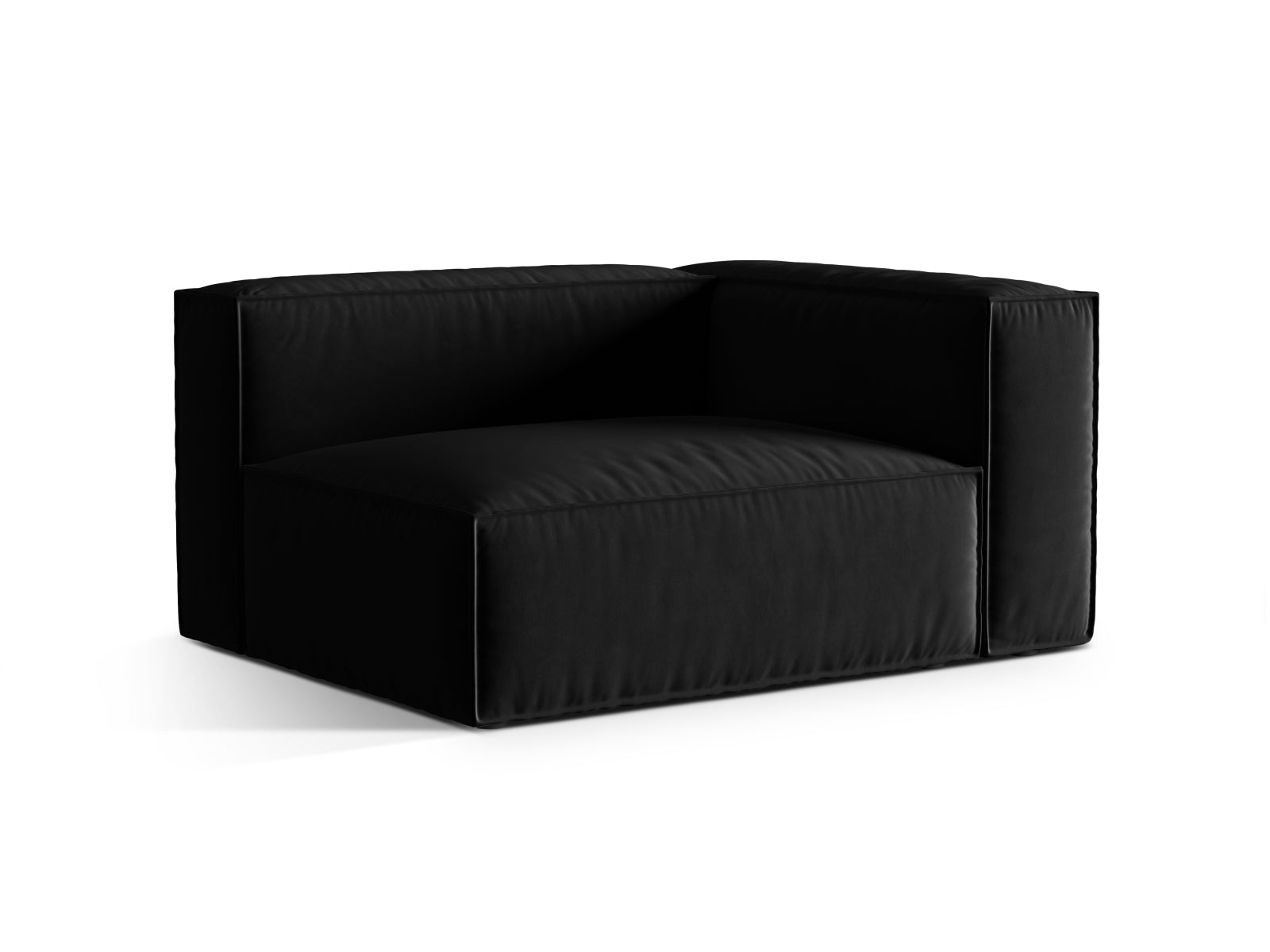 Elegantes Nuria Velour Modular Sofa in Schwarz, 2-Sitzer, rechtsseitig, ideal für stilvolle Wohnräume, erhältlich bei KAQTU Design AG.