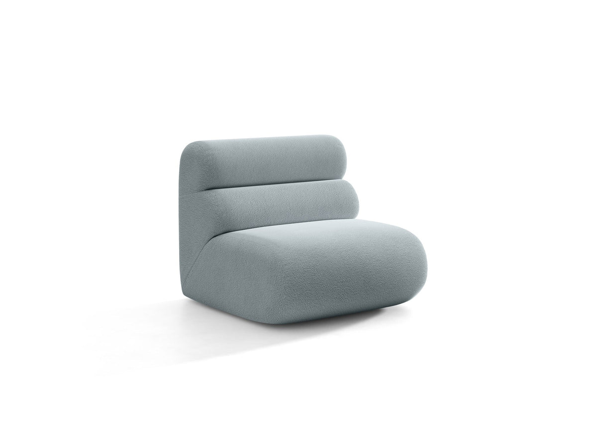 Armloses Samtmodul-Sofaelement Neo von Micadoni in dunklem Olivgrün, mit schwarzen Kunststoffbeinen, Teil eines modularen Sofasystems.