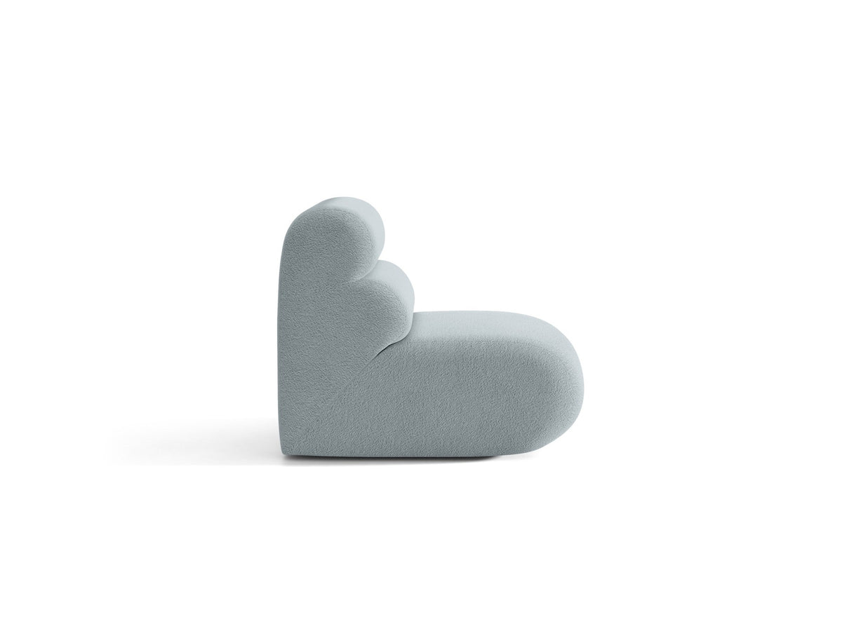 Armloses Samtmodul-Sofaelement Neo von Micadoni in dunklem Olivgrün, mit schwarzen Kunststoffbeinen, Teil eines modularen Sofasystems.
