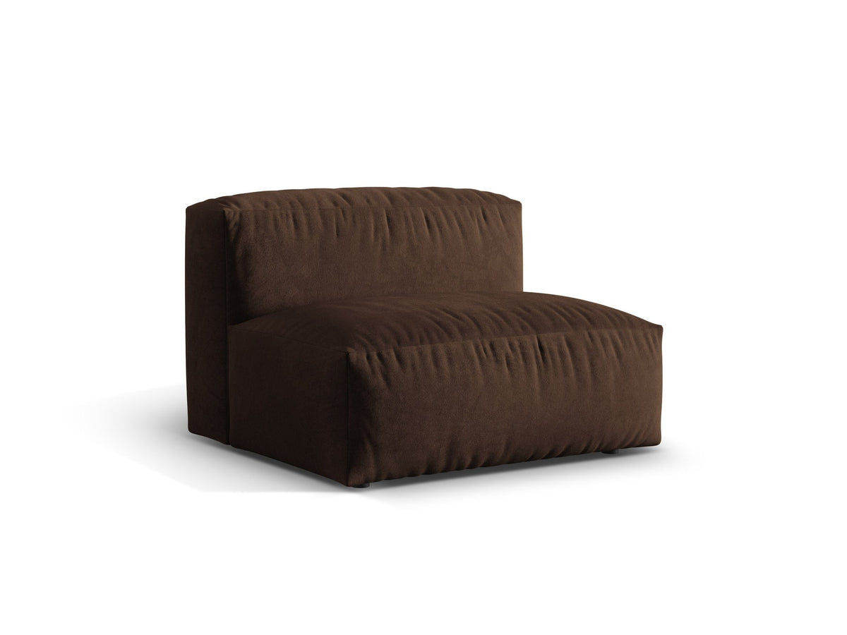 Modulares Einsitzer-Sofa Martina von Micadoni in Schokolade mit Veloursstoff-Bezug und schwarzen Kunststoffbeinen.