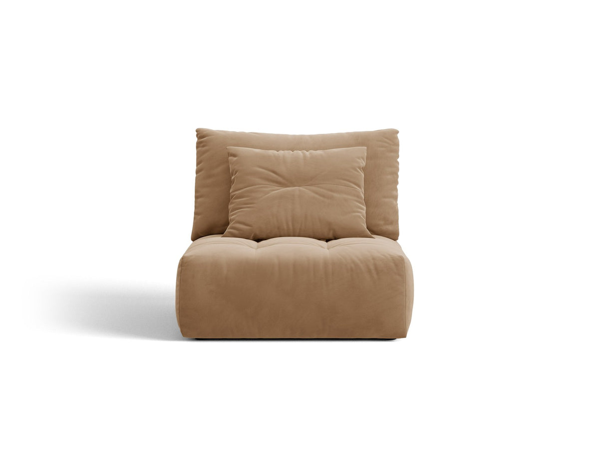 Armloses Sofa-Modul der Serie Bloom von Micadoni mit beigefarbenem Samtbezug Casino Pearl und schwarzen Kunststoffbeinen.