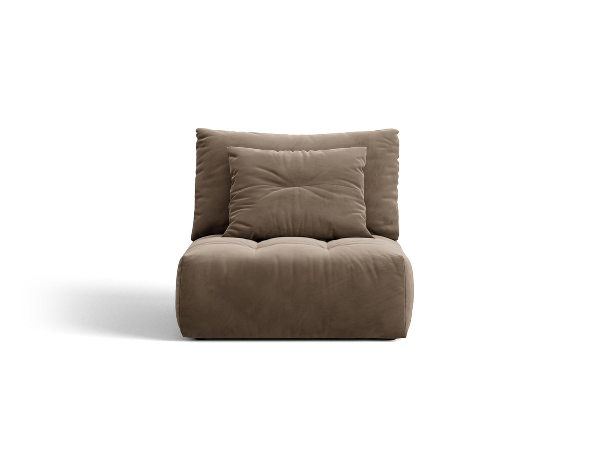 Armloses Sofa-Modul der Serie Bloom von Micadoni mit beigefarbenem Samtbezug Casino Pearl und schwarzen Kunststoffbeinen.