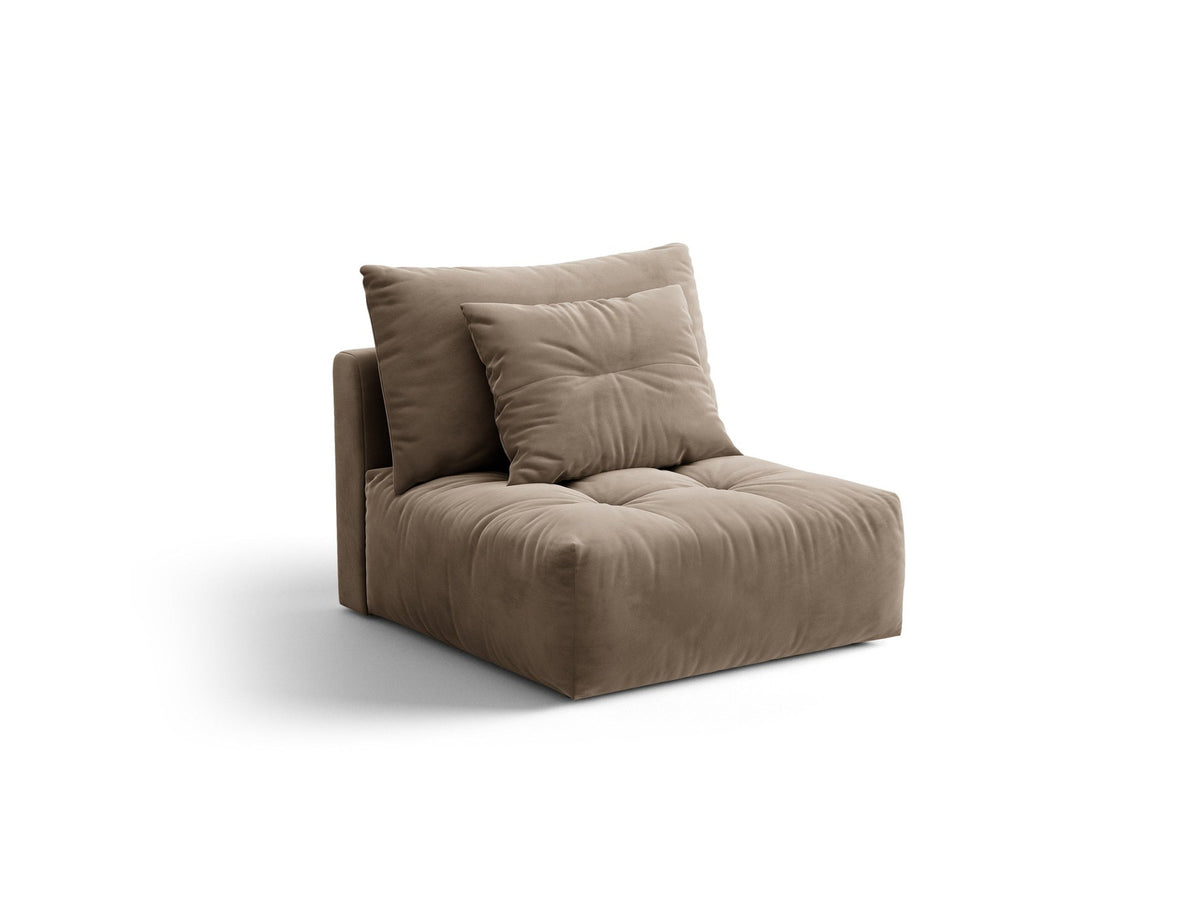 Armloses Sofa-Modul der Serie Bloom von Micadoni mit beigefarbenem Samtbezug Casino Pearl und schwarzen Kunststoffbeinen.