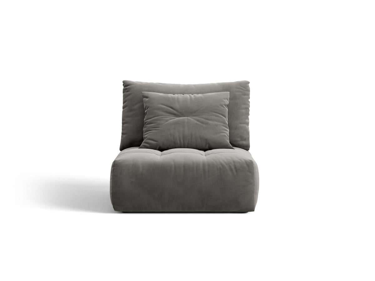 Armloses Sofa-Modul der Serie Bloom von Micadoni mit beigefarbenem Samtbezug Casino Pearl und schwarzen Kunststoffbeinen.