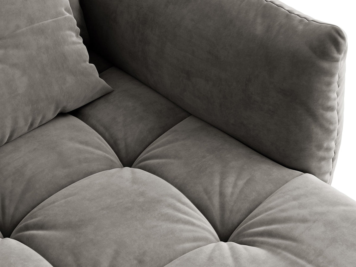 Armloses Sofa-Modul der Serie Bloom von Micadoni mit beigefarbenem Samtbezug Casino Pearl und schwarzen Kunststoffbeinen.