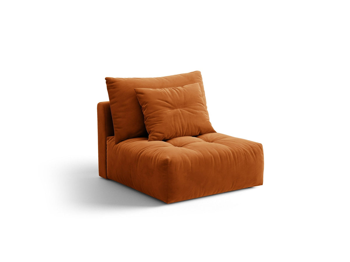 Armloses Sofa-Modul der Serie Bloom von Micadoni mit beigefarbenem Samtbezug Casino Pearl und schwarzen Kunststoffbeinen.