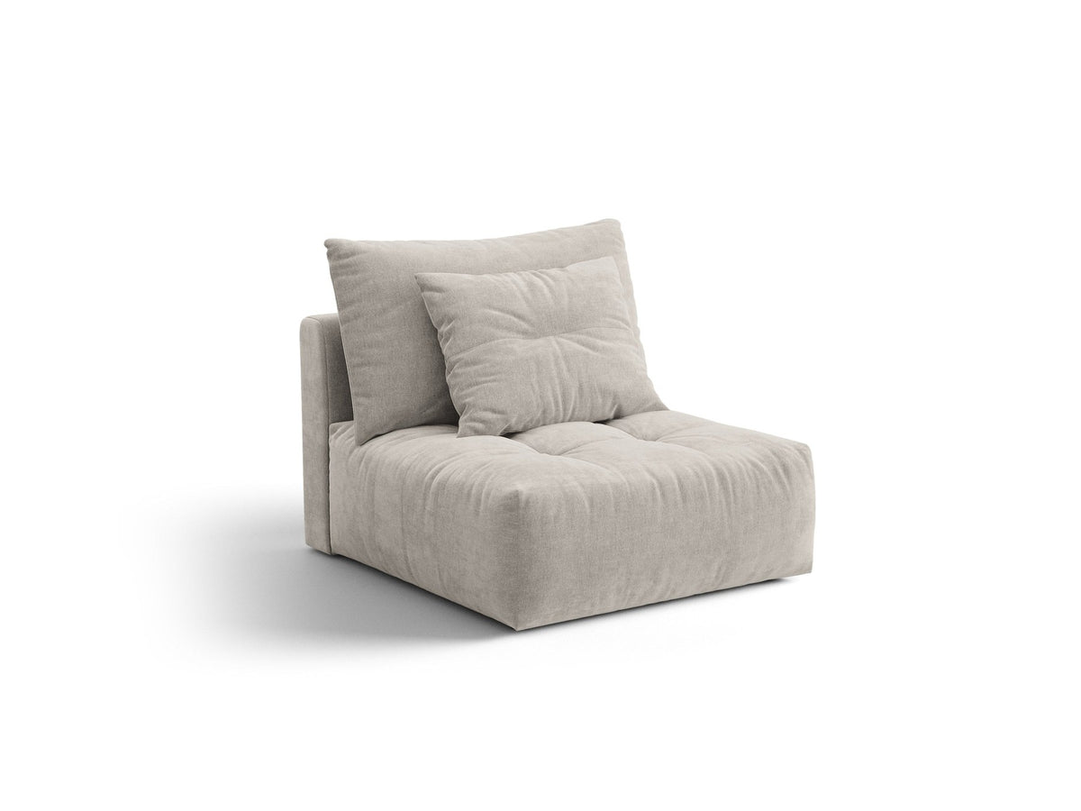 Armloses Sofa-Modul der Serie Bloom von Micadoni mit beigefarbenem Samtbezug Casino Pearl und schwarzen Kunststoffbeinen.