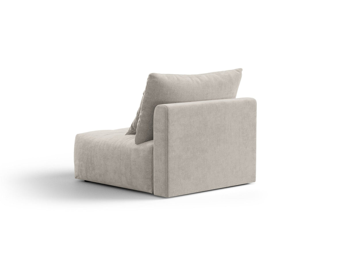Armloses Sofa-Modul der Serie Bloom von Micadoni mit beigefarbenem Samtbezug Casino Pearl und schwarzen Kunststoffbeinen.