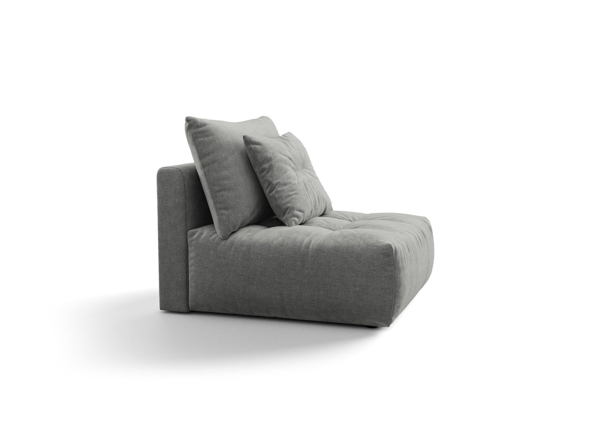 Armloses Sofa-Modul der Serie Bloom von Micadoni mit beigefarbenem Samtbezug Casino Pearl und schwarzen Kunststoffbeinen.