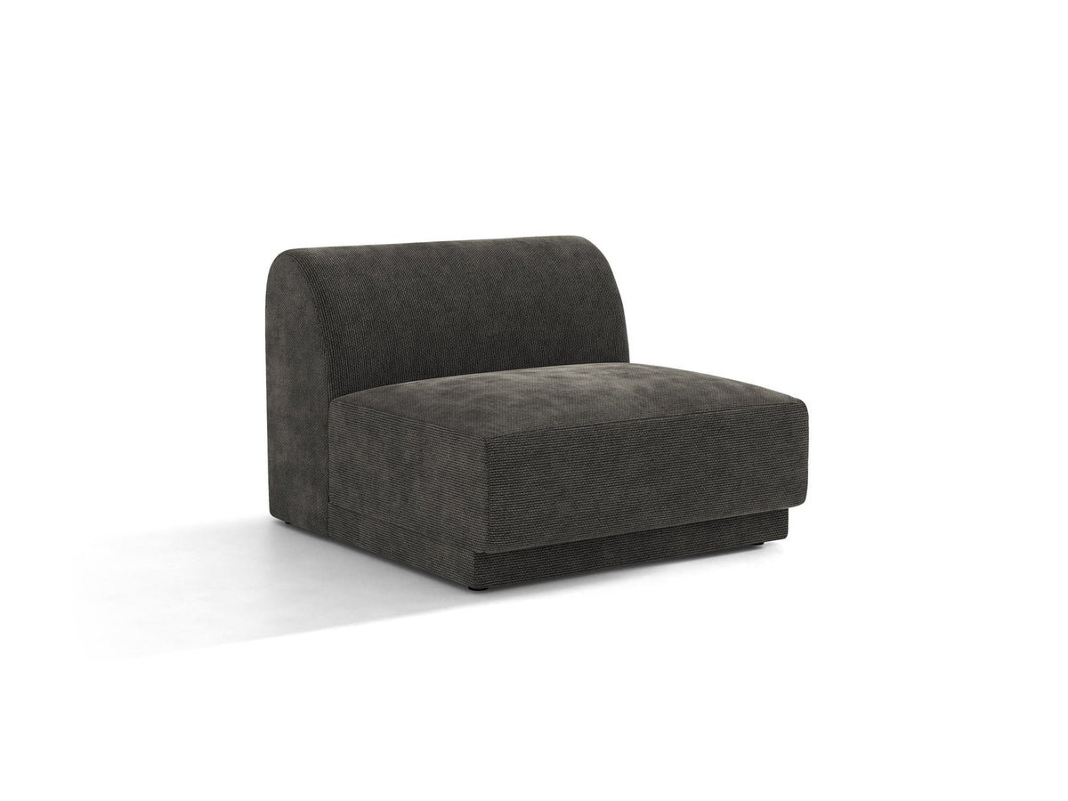 Einsitzer-Modul des Miley Sofas von Micadoni in Dunkelbeige, bezogen mit samtartigem Bluvel-Stoff, mit schwarzen Kunststofffüssen.