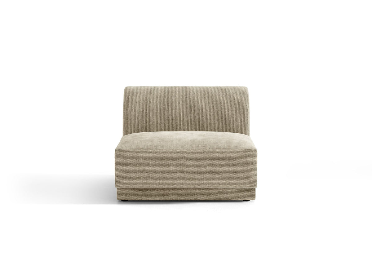 Einsitzer-Modul des Miley Sofas von Micadoni in Dunkelbeige, bezogen mit samtartigem Bluvel-Stoff, mit schwarzen Kunststofffüssen.