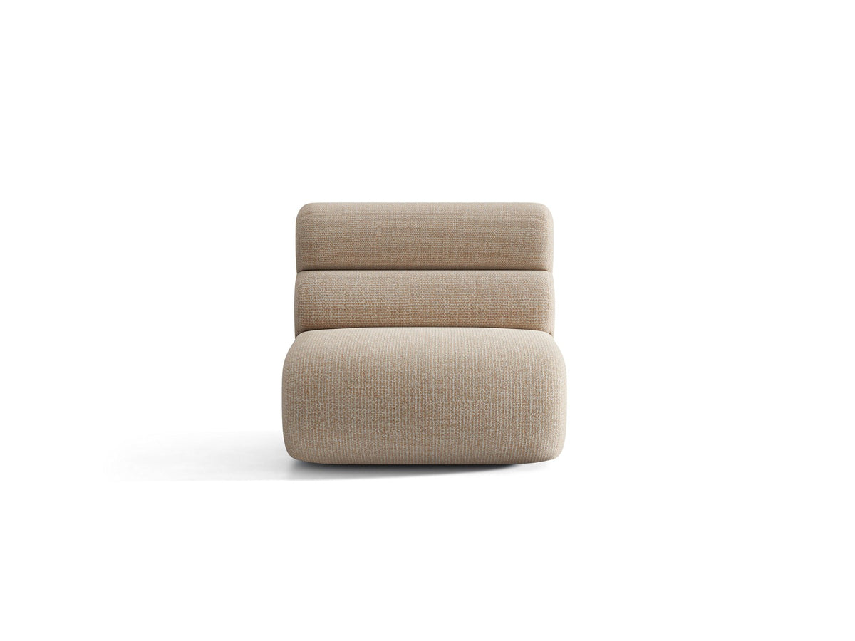 Armloses Samtmodul-Sofaelement Neo von Micadoni in dunklem Olivgrün, mit schwarzen Kunststoffbeinen, Teil eines modularen Sofasystems.