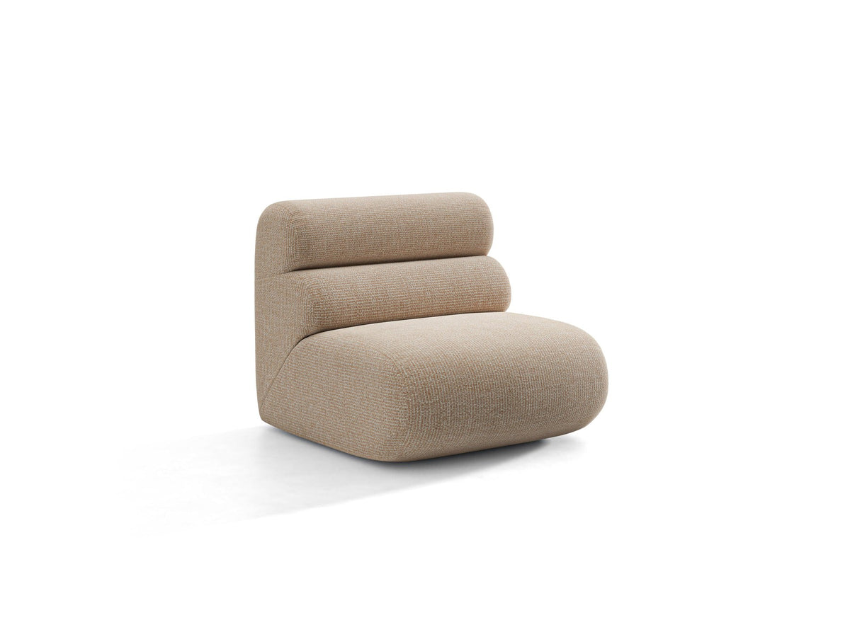 Armloses Samtmodul-Sofaelement Neo von Micadoni in dunklem Olivgrün, mit schwarzen Kunststoffbeinen, Teil eines modularen Sofasystems.