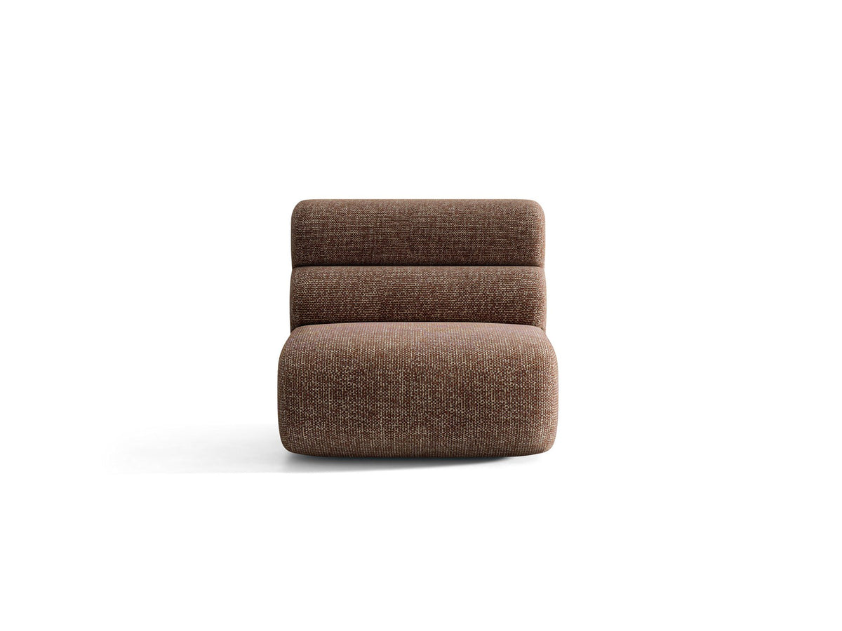 Armloses Samtmodul-Sofaelement Neo von Micadoni in dunklem Olivgrün, mit schwarzen Kunststoffbeinen, Teil eines modularen Sofasystems.