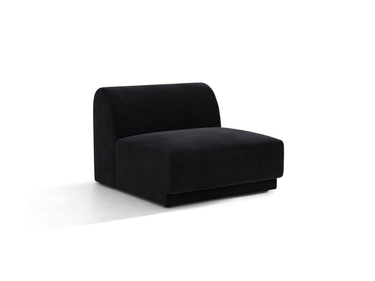 Einsitzer-Modul des Miley Sofas von Micadoni in Dunkelbeige, bezogen mit samtartigem Bluvel-Stoff, mit schwarzen Kunststofffüssen.