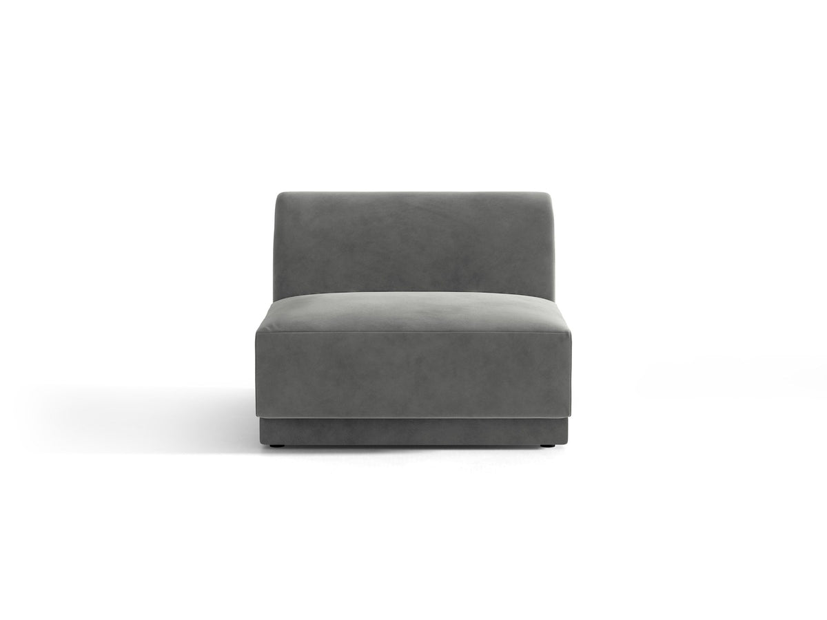 Einsitzer-Modul des Miley Sofas von Micadoni in Dunkelbeige, bezogen mit samtartigem Bluvel-Stoff, mit schwarzen Kunststofffüssen.