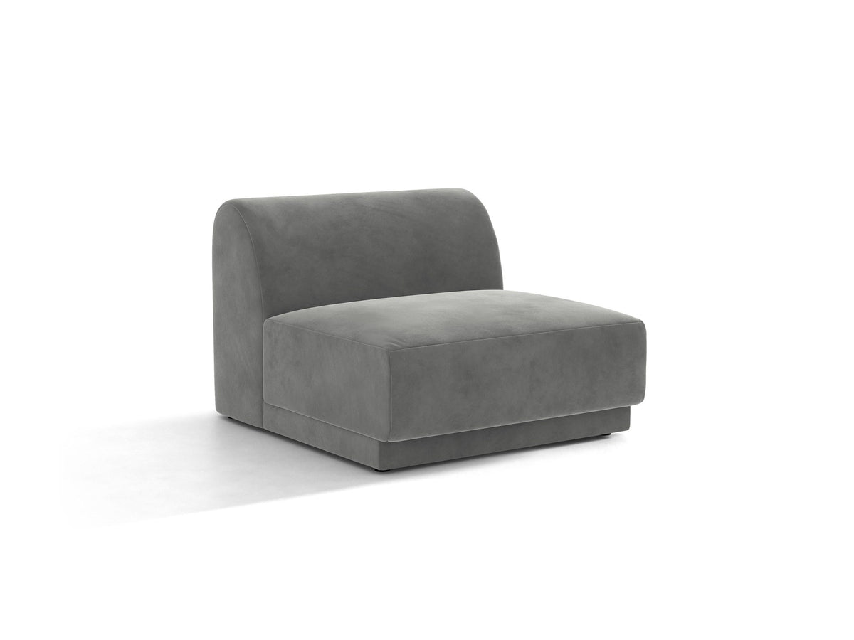 Einsitzer-Modul des Miley Sofas von Micadoni in Dunkelbeige, bezogen mit samtartigem Bluvel-Stoff, mit schwarzen Kunststofffüssen.