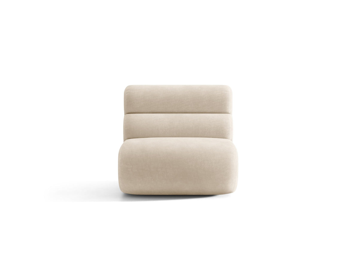Armloses Samtmodul-Sofaelement Neo von Micadoni in dunklem Olivgrün, mit schwarzen Kunststoffbeinen, Teil eines modularen Sofasystems.