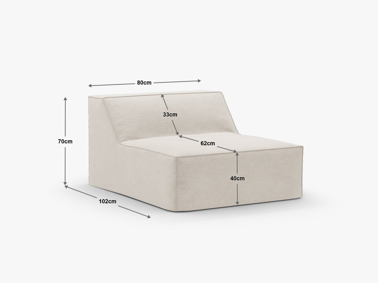 Stylischer Jodie Modul Armless 1 Sitzer in sanftem Grau, perfekt für zeitgemäße Einrichtung und vielseitige Nutzung im Wohnbereich.