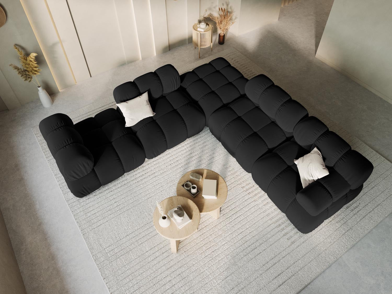 Eleganter Bellis Velour Modul Armless 1 Sitzer in stilvollem Schwarz-Bluvel, ideal für moderne Wohnräume und vielseitige Sofa-Arrangements.