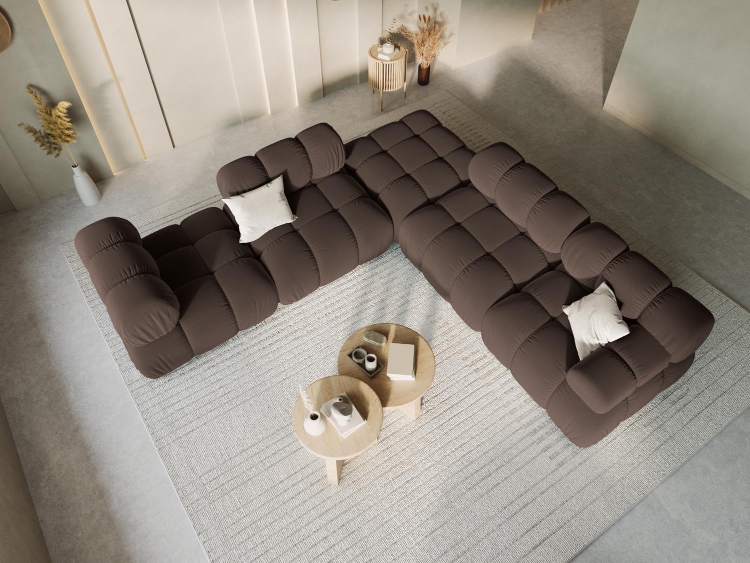 Eleganter Bellis Velour Modul Armless 1 Sitzer in Dunkelbraun, ideal für stilvolle Wohnräume und vielseitige Sofa-Arrangements.