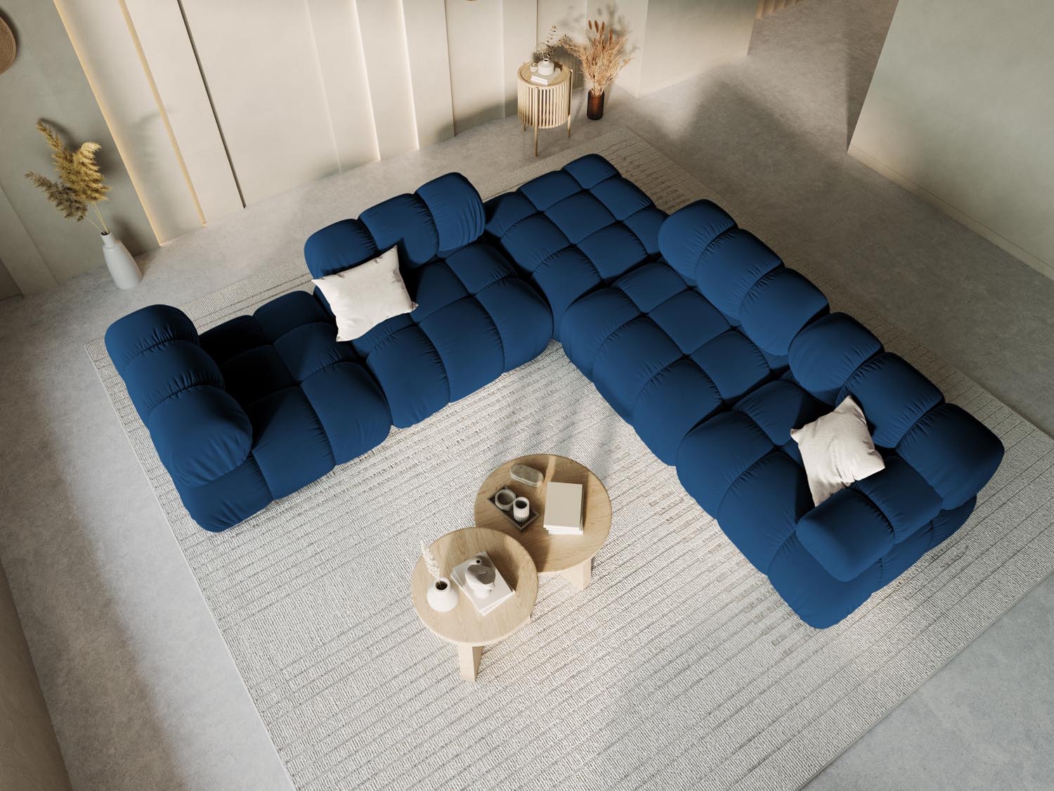 Eleganter Bellis Velour Modul Armless 1 Sitzer in Royal Blue, ideal für stilvolle Wohnräume und flexible Sitzlösungen.
