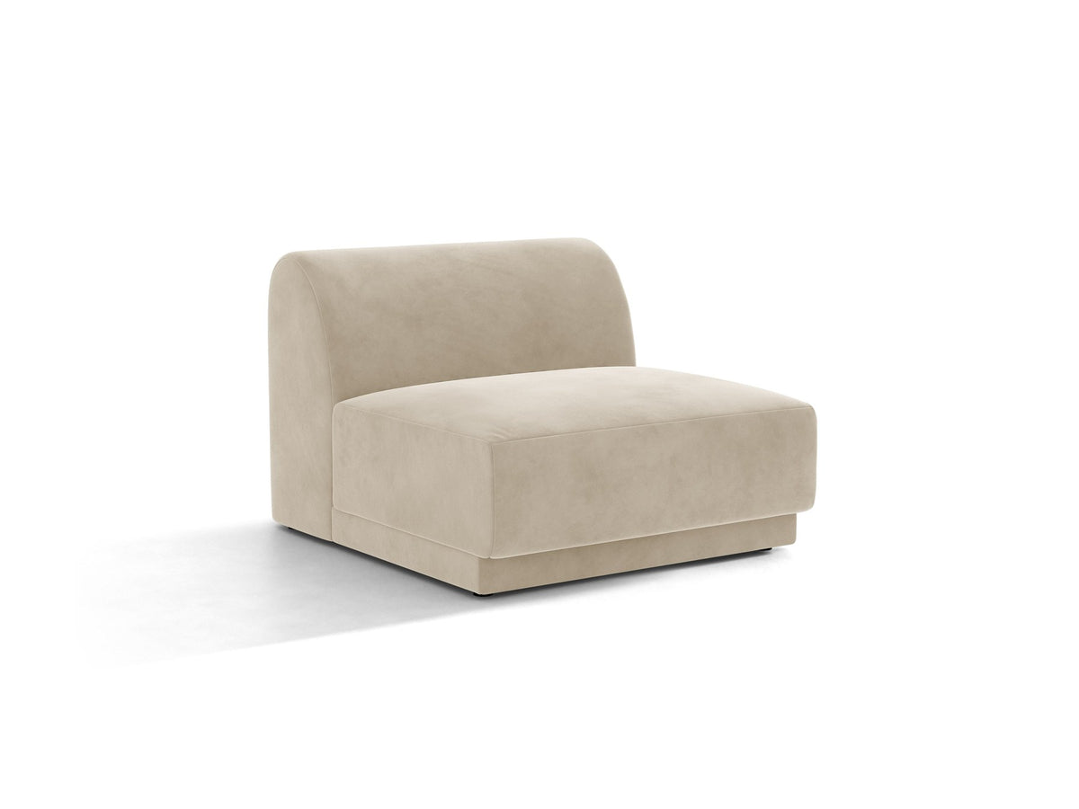 Einsitzer-Modul des Miley Sofas von Micadoni in Dunkelbeige, bezogen mit samtartigem Bluvel-Stoff, mit schwarzen Kunststofffüssen.