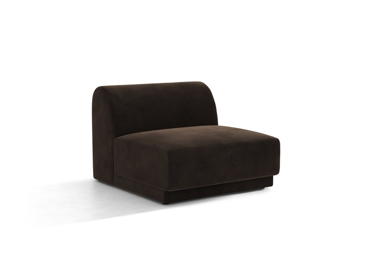 Einsitzer-Modul des Miley Sofas von Micadoni in Dunkelbeige, bezogen mit samtartigem Bluvel-Stoff, mit schwarzen Kunststofffüssen.