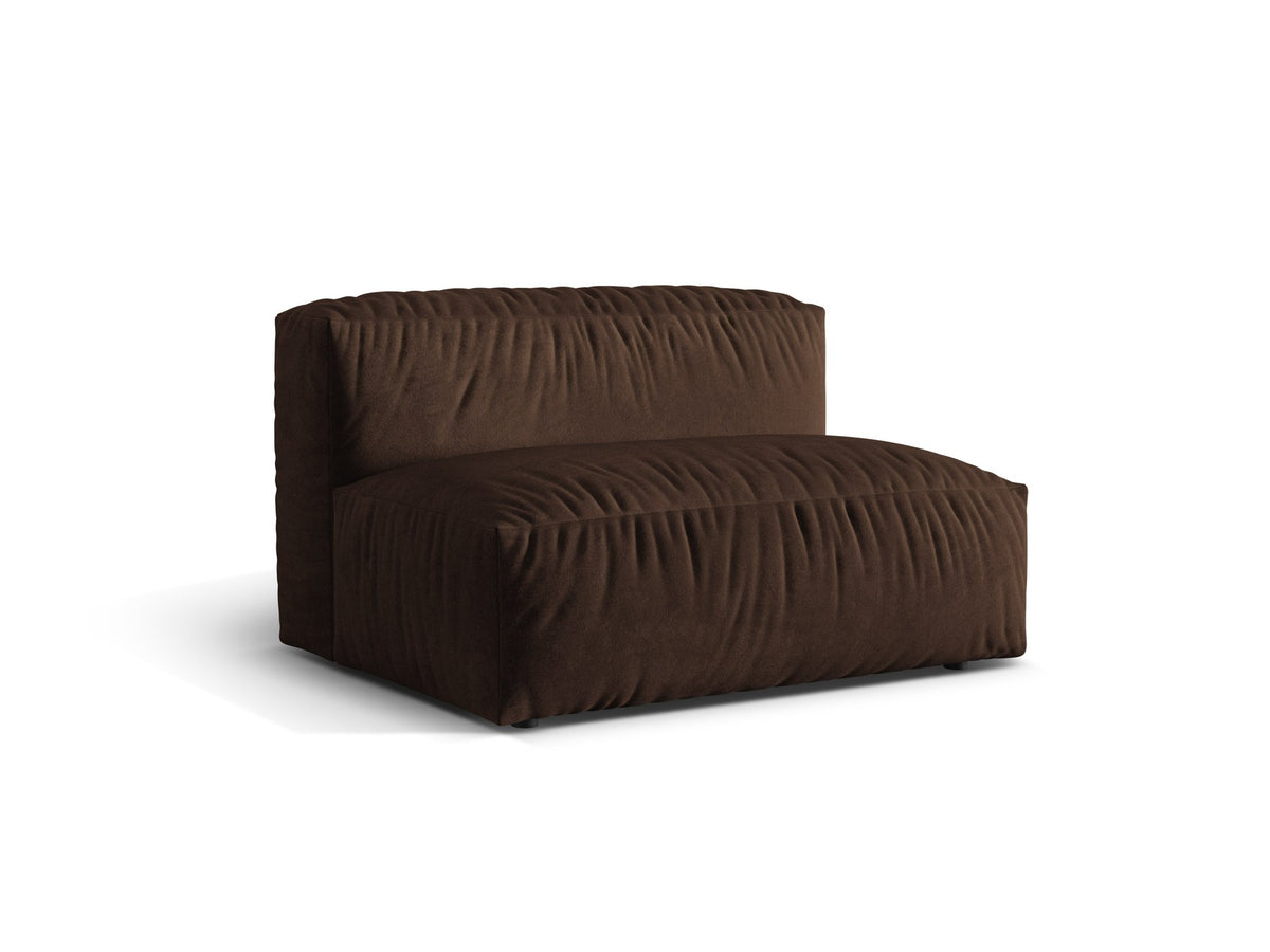 Sofa-Modul Martina von Micadoni in Schokolade mit Veloursstoff-Bezug, schwarzen Kunststoffbeinen und niedriger Rückenlehne, modulares Sofa-System.