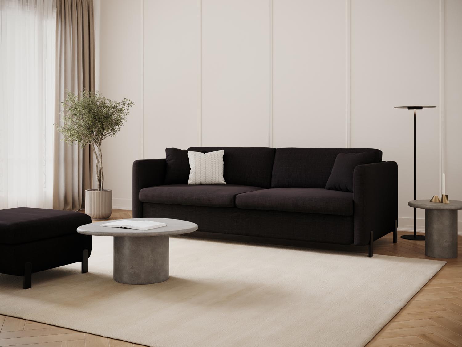 Stylisches 2-Sitzer Sofa Gloria in Dunkelgrau mit Schlaffunktion, ideal für kleine Räume und gemütliche Nächte.