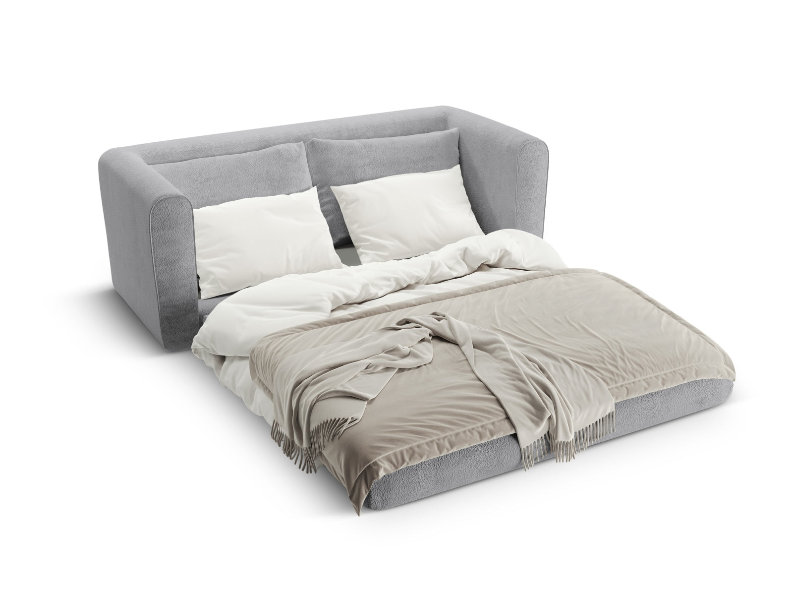 Stylisches Lido 2-Sitzer Bettsofa in Grau und Koralle, perfekt für kompakte Wohnräume und als praktische Schlafgelegenheit.
