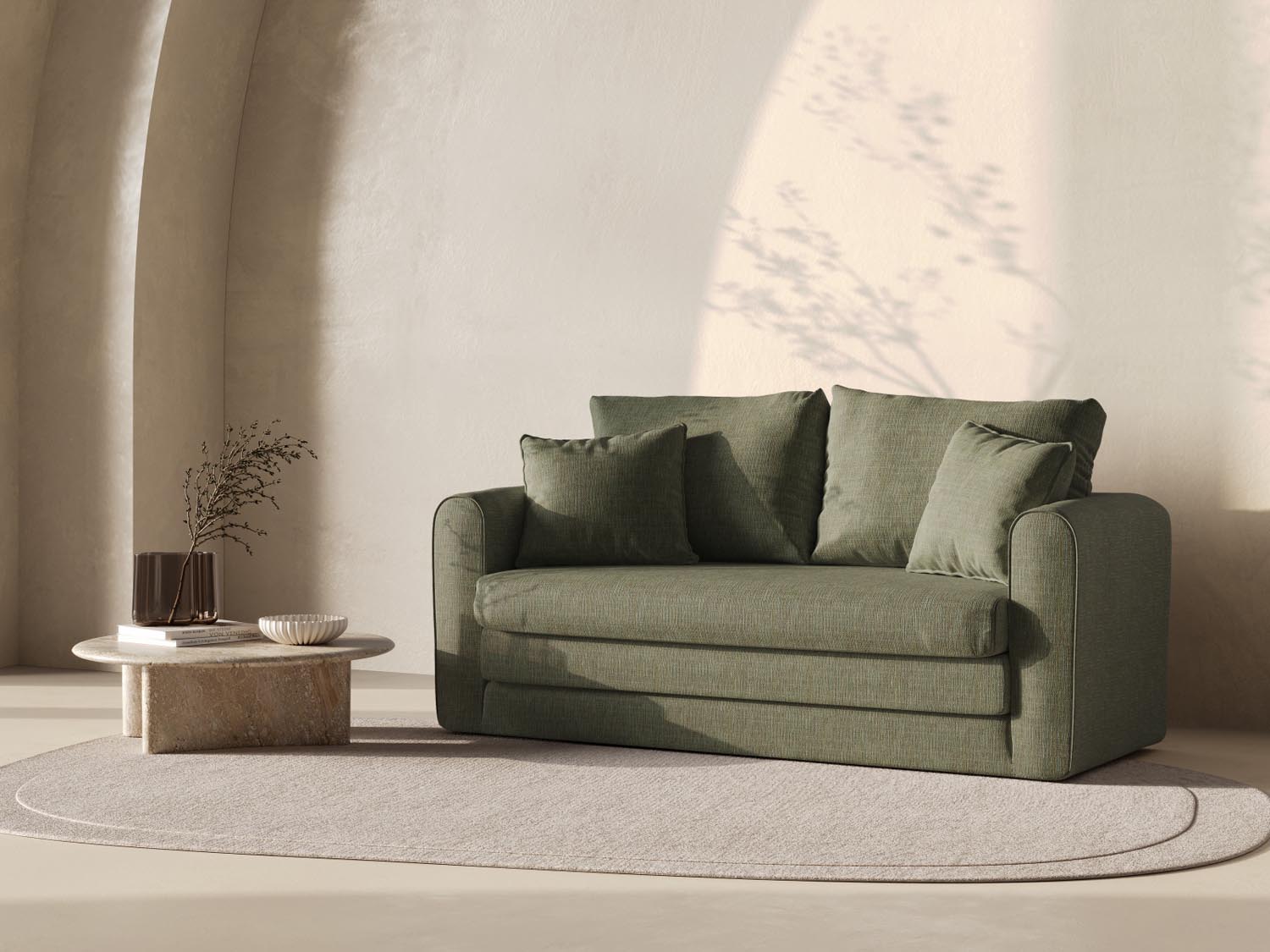 Lido Sofa mit Schlaffunktion 2 Sitzer in Olive-Baltimore präsentiert im Onlineshop von KAQTU Design AG. Bettsofa ist von Micadoni