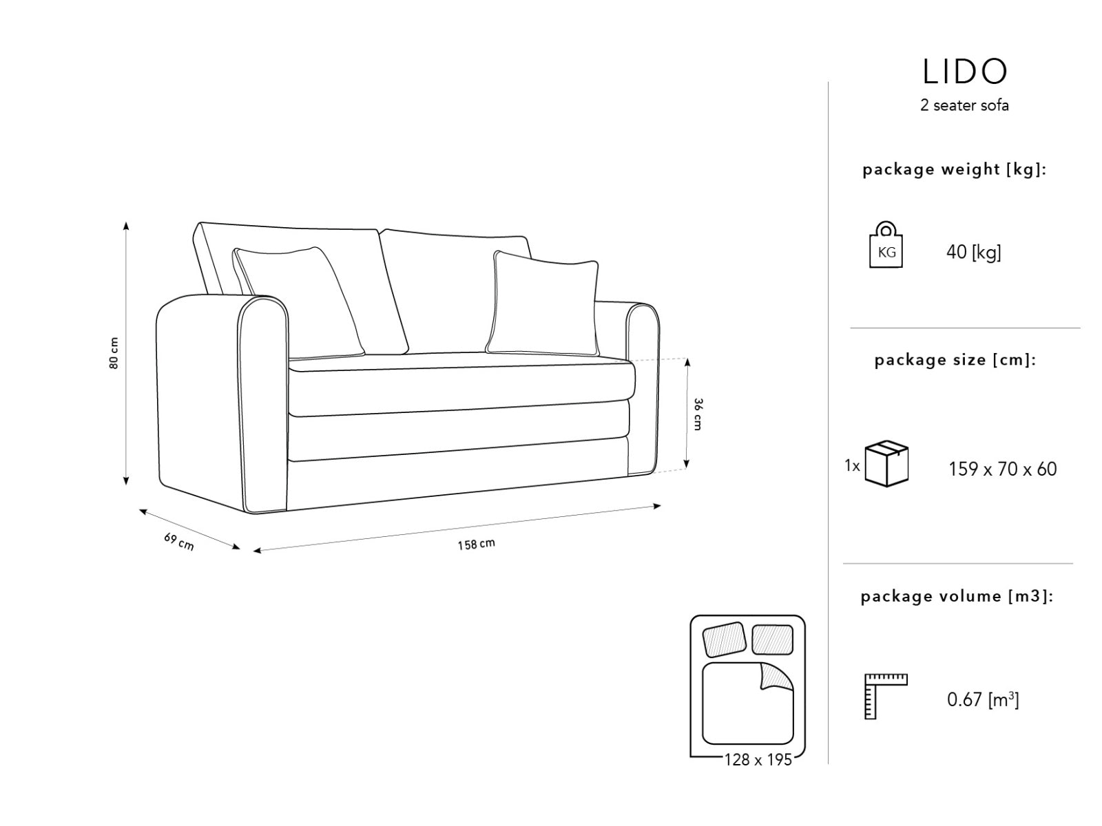 Lido Sofa mit Schlaffunktion 2 Sitzer in Sunflower Melange-Baltimore präsentiert im Onlineshop von KAQTU Design AG. Bettsofa ist von Micadoni