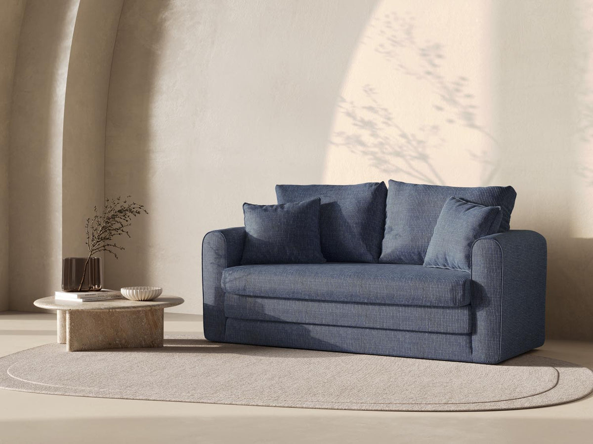 Lido Sofa mit Schlaffunktion 2 Sitzer in Blue Melange-Baltimore präsentiert im Onlineshop von KAQTU Design AG. Bettsofa ist von Micadoni