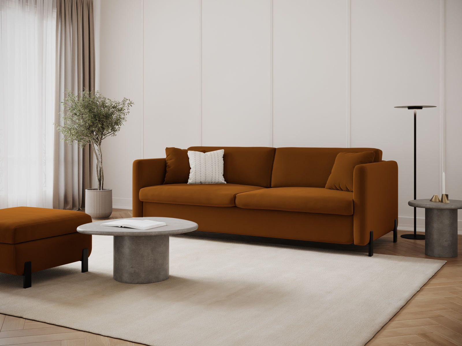 Entdecken Sie das stilvolle Gloria Velour Sofa von Micadoni – ein 2-Sitzer mit Schlaffunktion, perfekt für elegante Wohnräume und entspannte Nächte.